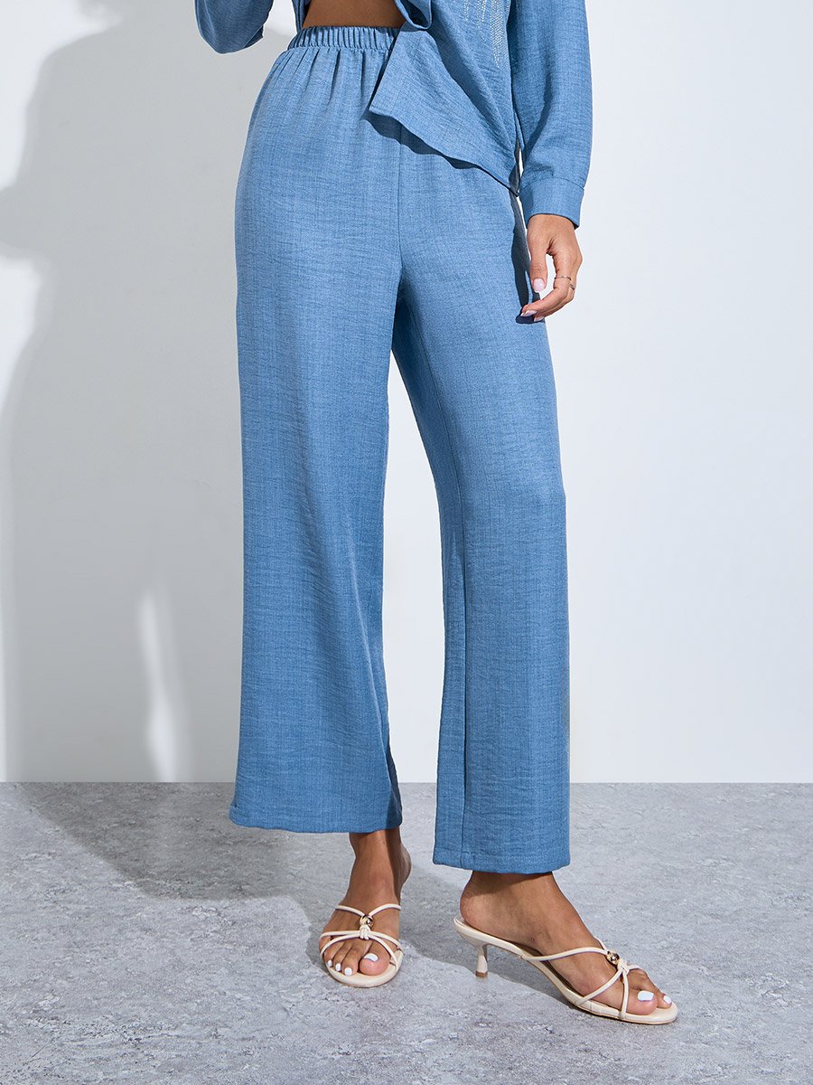 Blue Relaxed Shirt and Straight Leg Pants Modest Set
