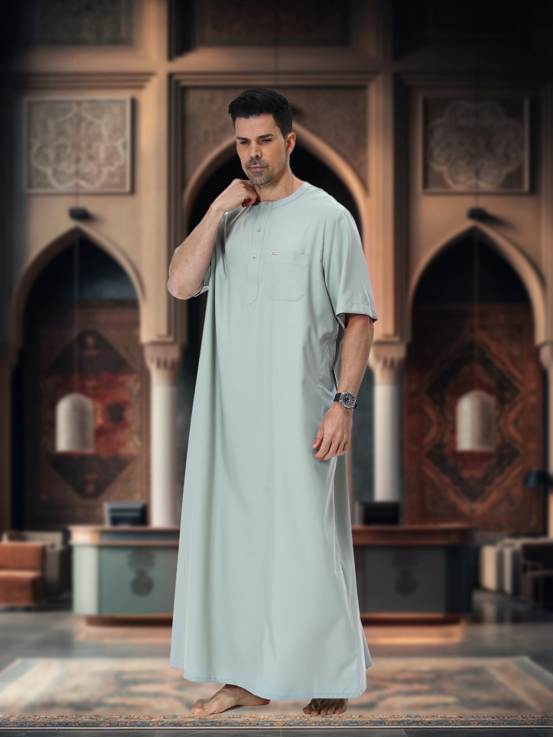 ثوب بفتحة أزرار وياقة هينلي للرجال