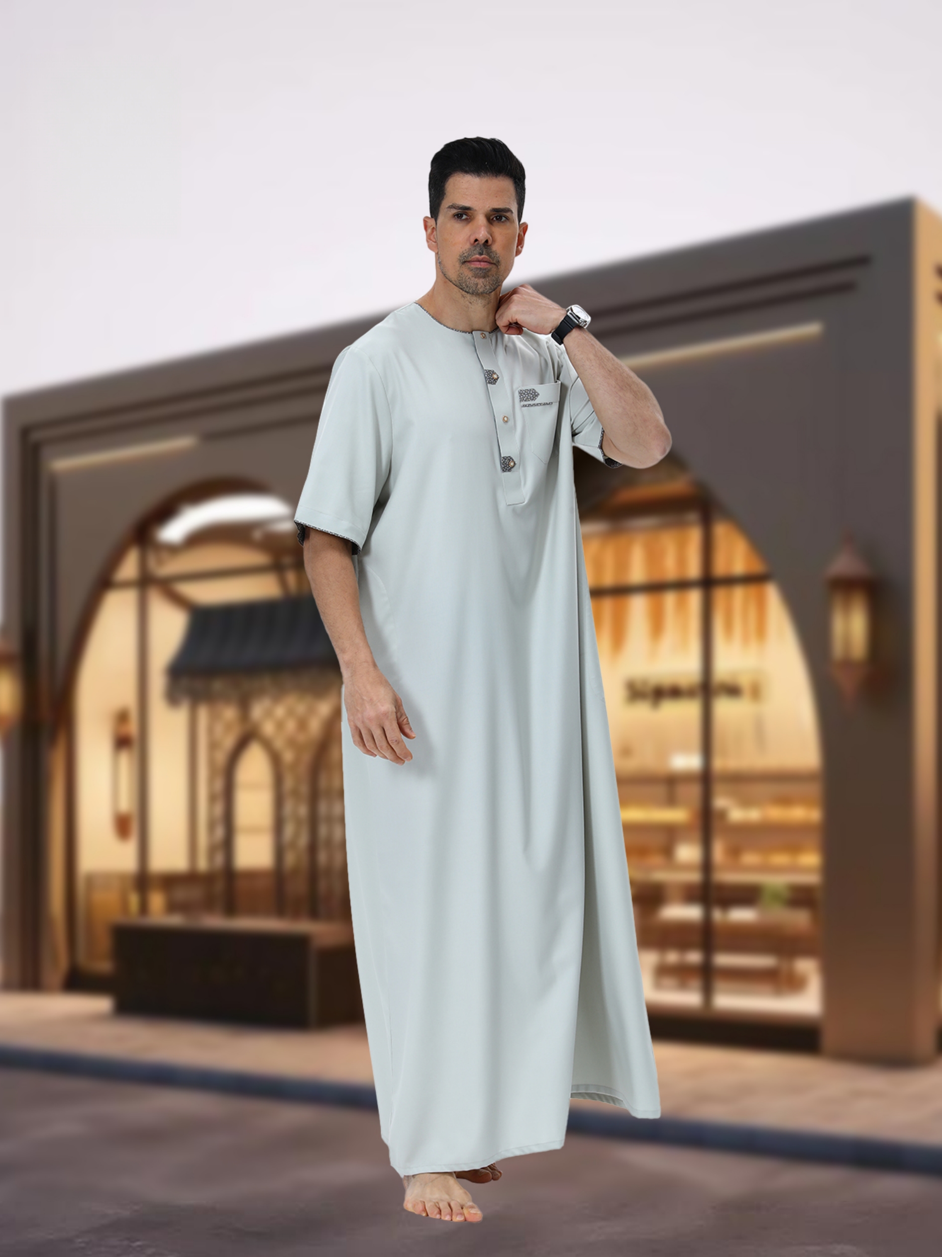 ثوب بفتحة أزرار وياقة هينلي للرجال