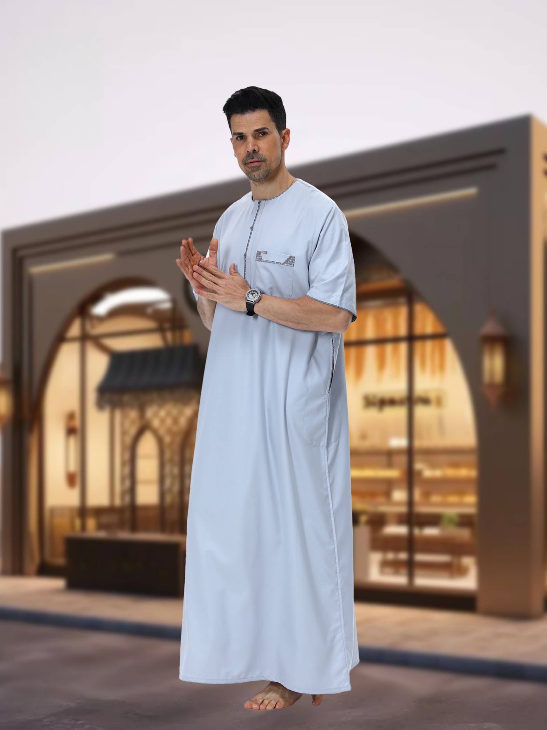 ثوب بفتحة أزرار وياقة هينلي للرجال