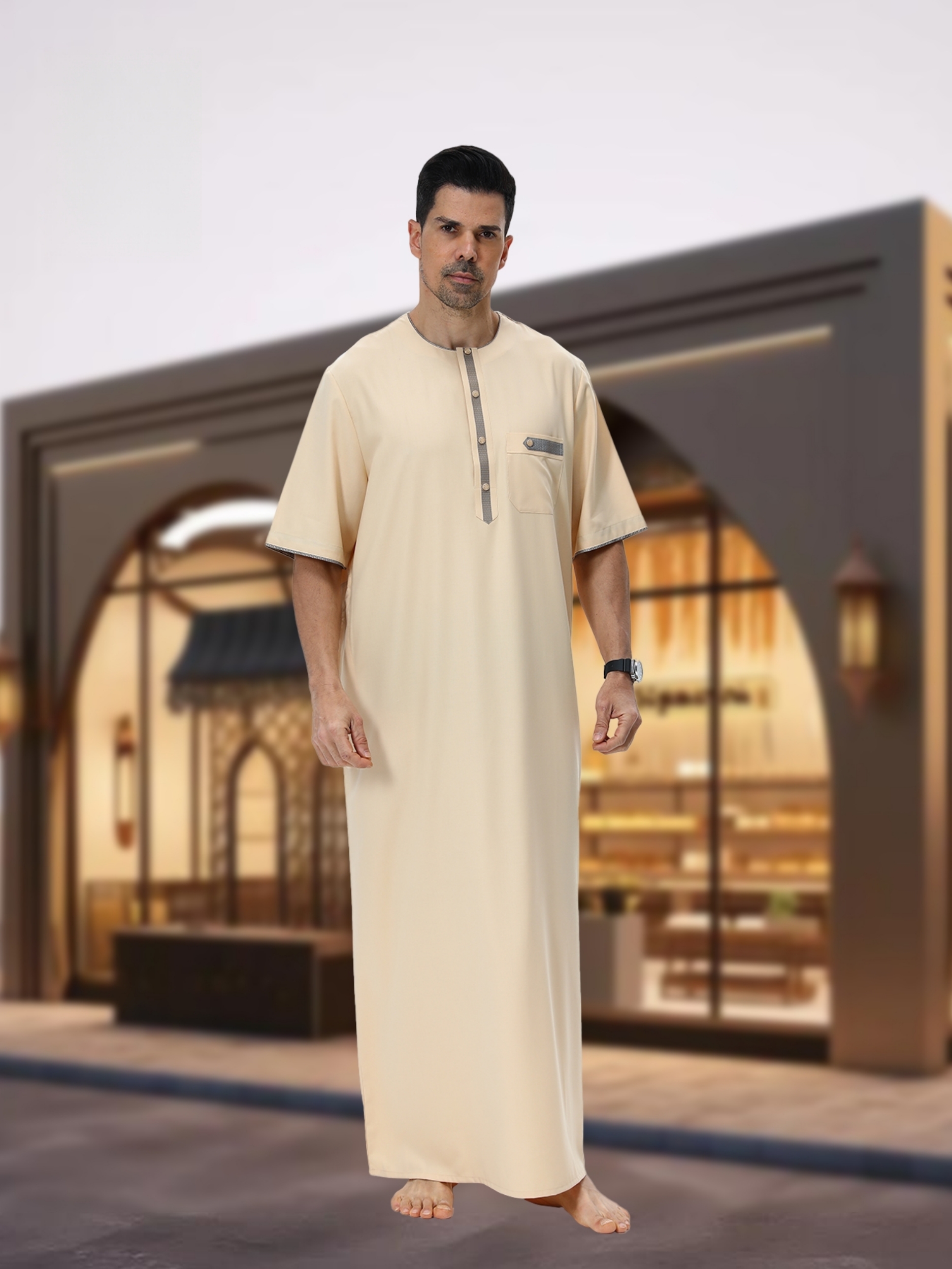 ثوب بفتحة أزرار وياقة هينلي للرجال