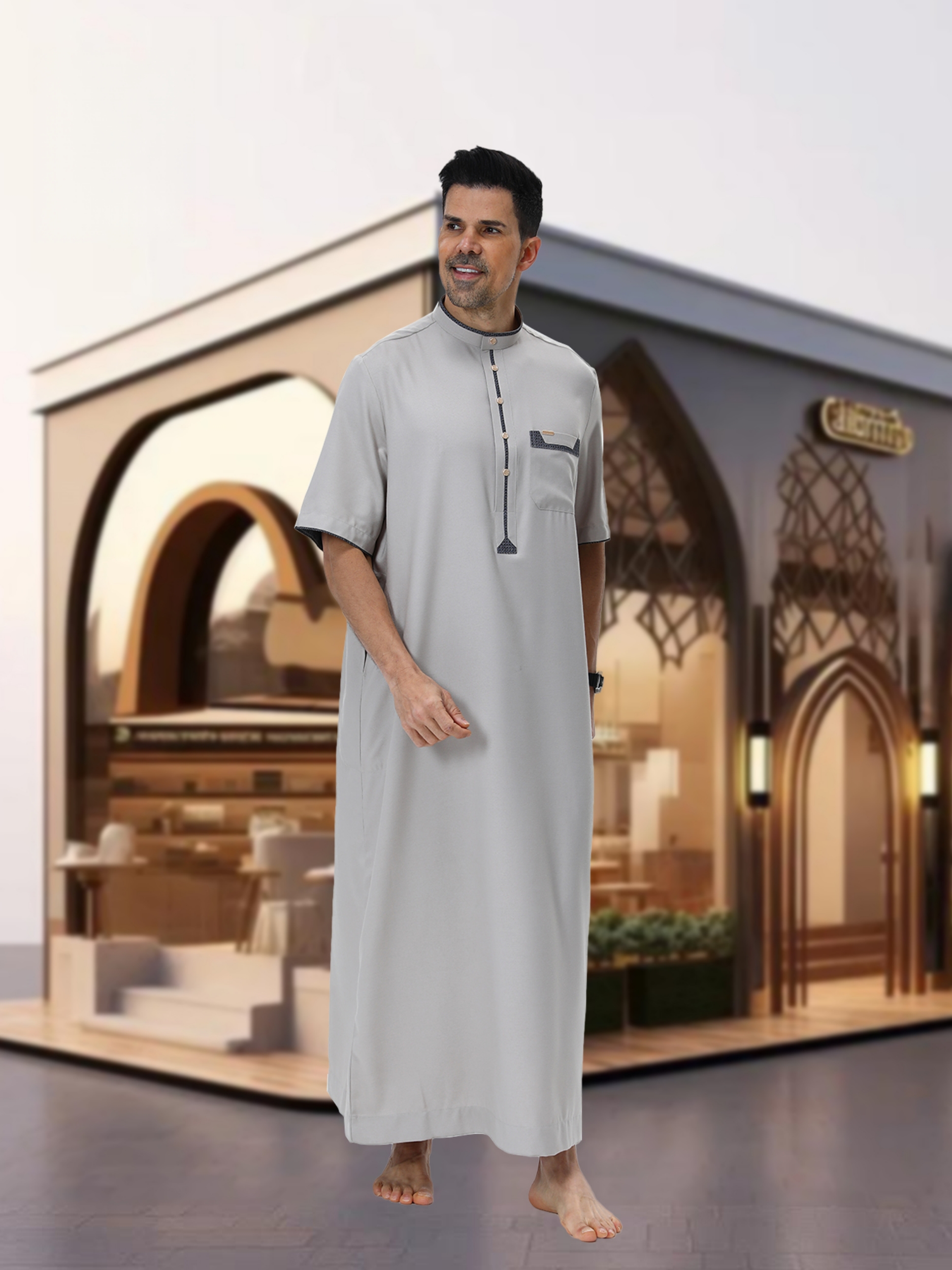 ثوب بفتحة أزرار وياقة هينلي للرجال
