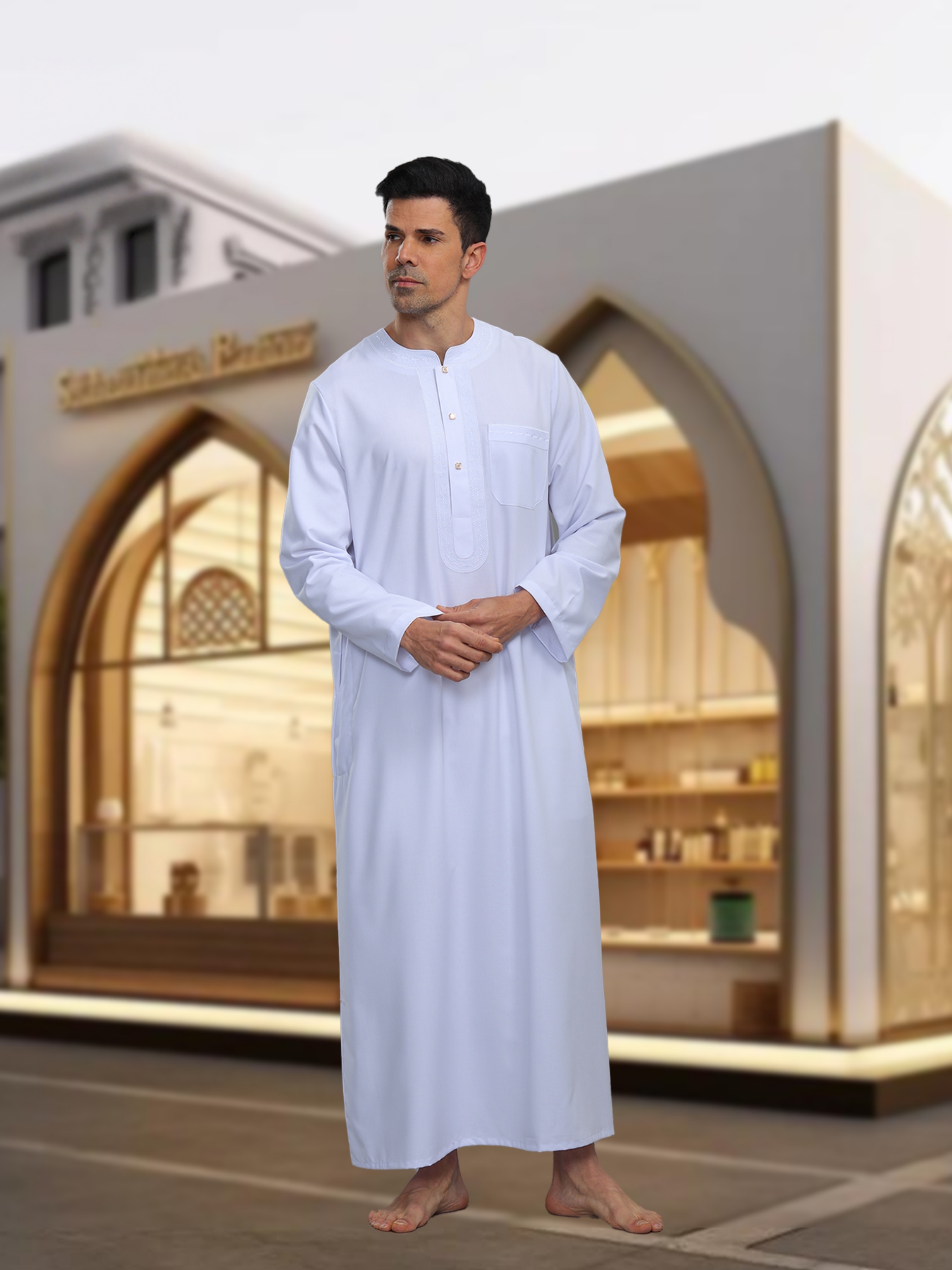 ثوب بأكمام طويلة وتفاصيل أزرار للرجال