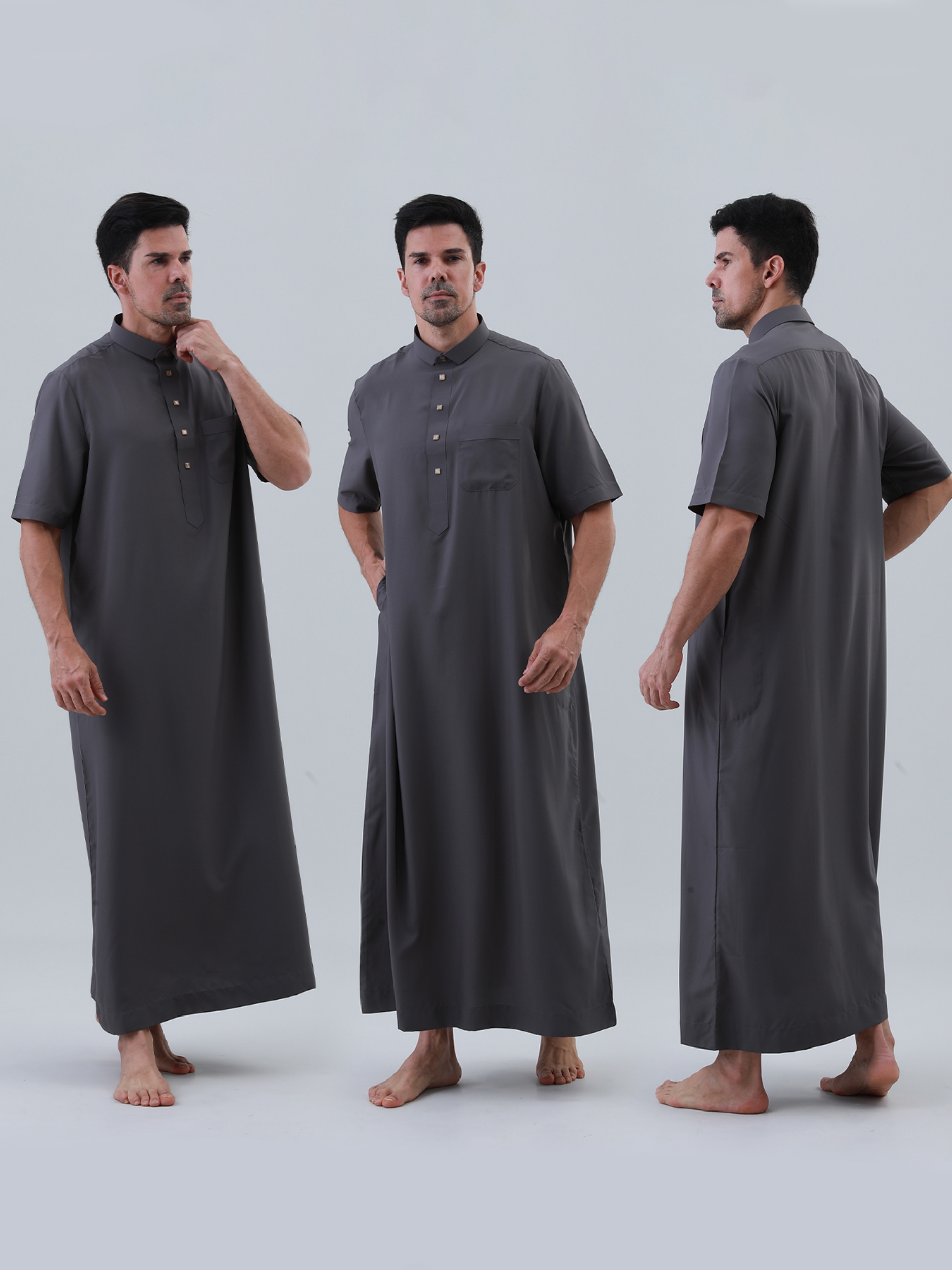 ثوب بأكمام قصيرة وفتحة أزرار سادة للرجال