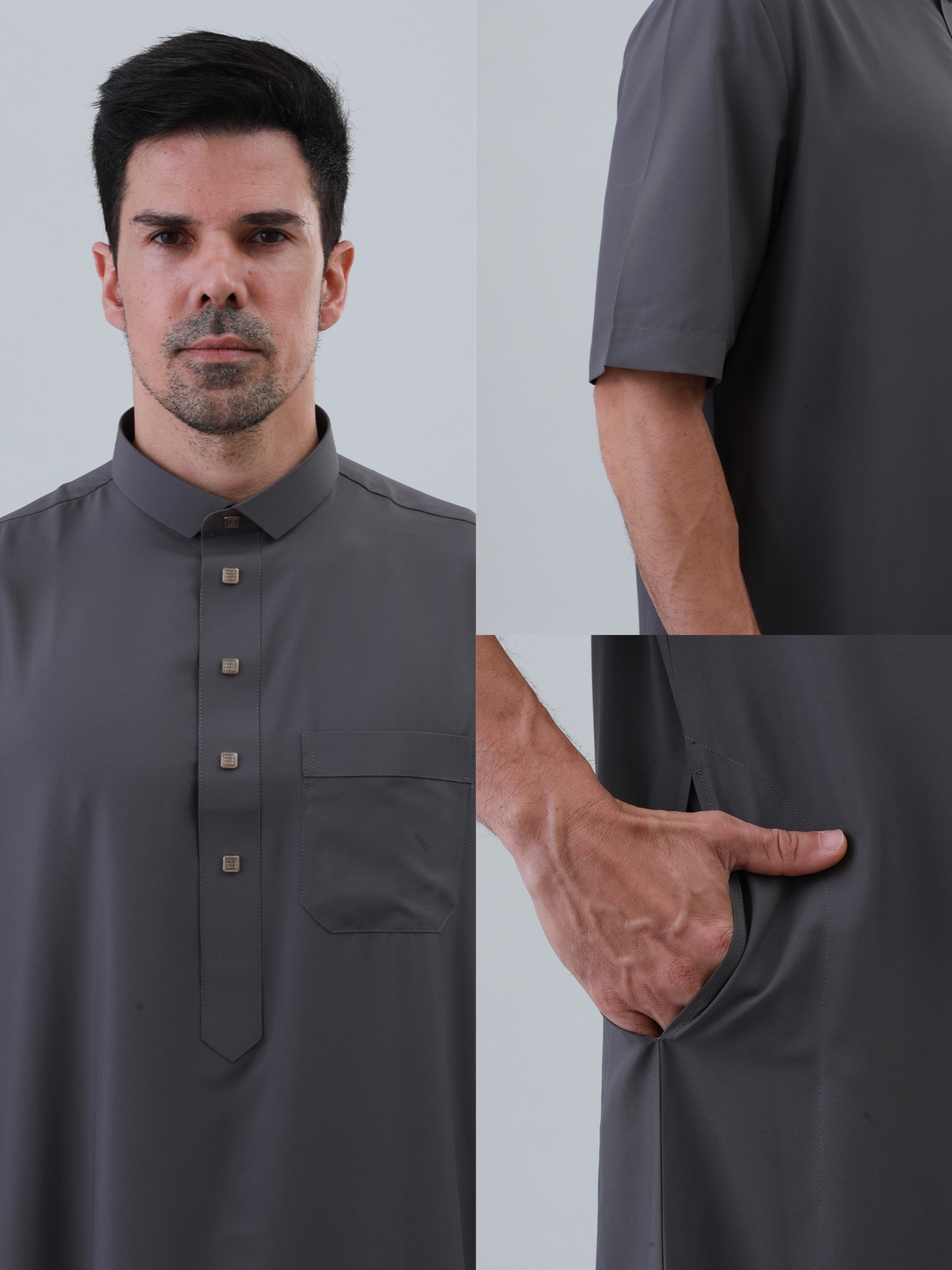 ثوب بأكمام قصيرة وفتحة أزرار سادة للرجال