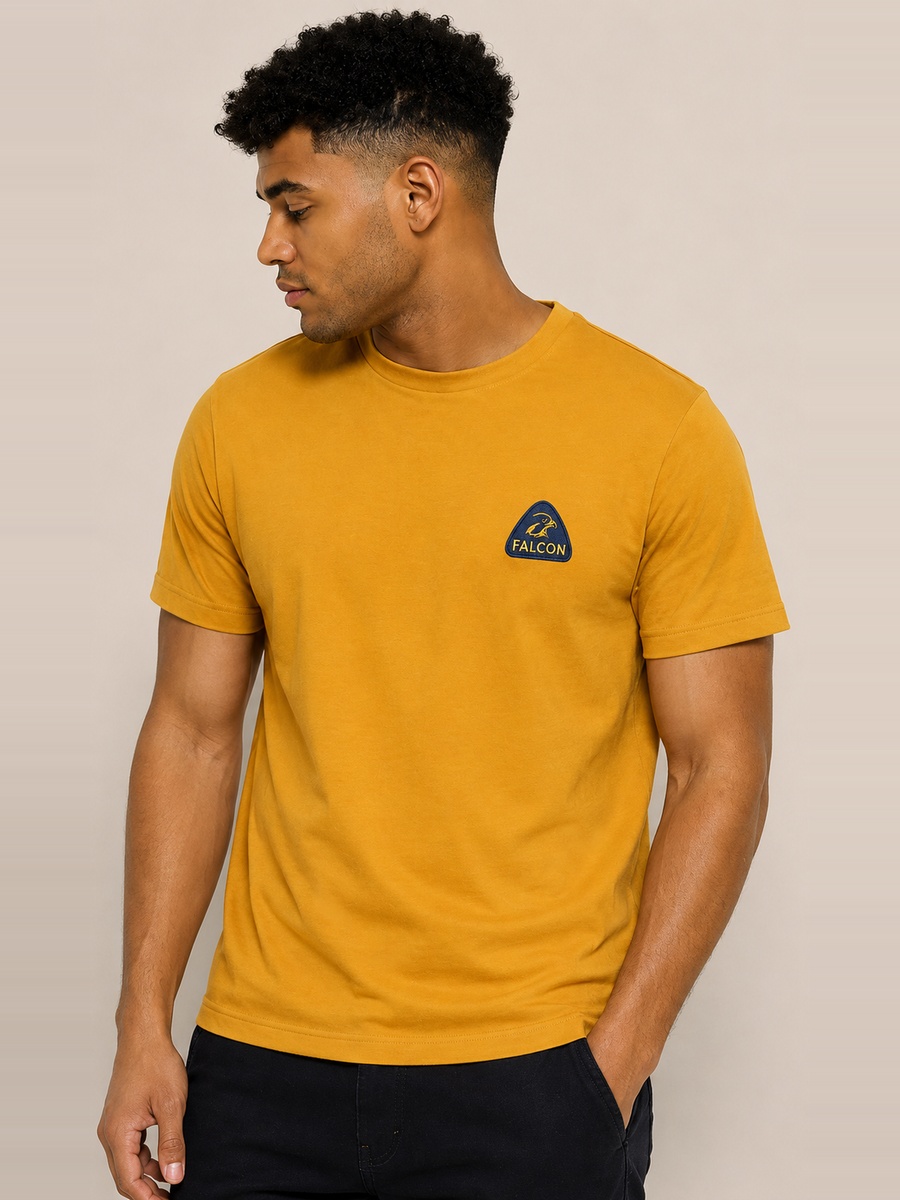 Mustard Printed Crew Neck T-Shirt