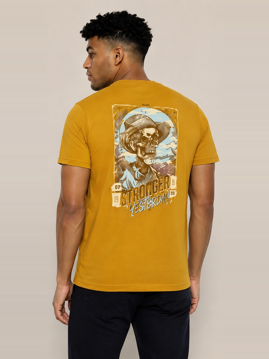 Mustard Printed Crew Neck T-Shirt