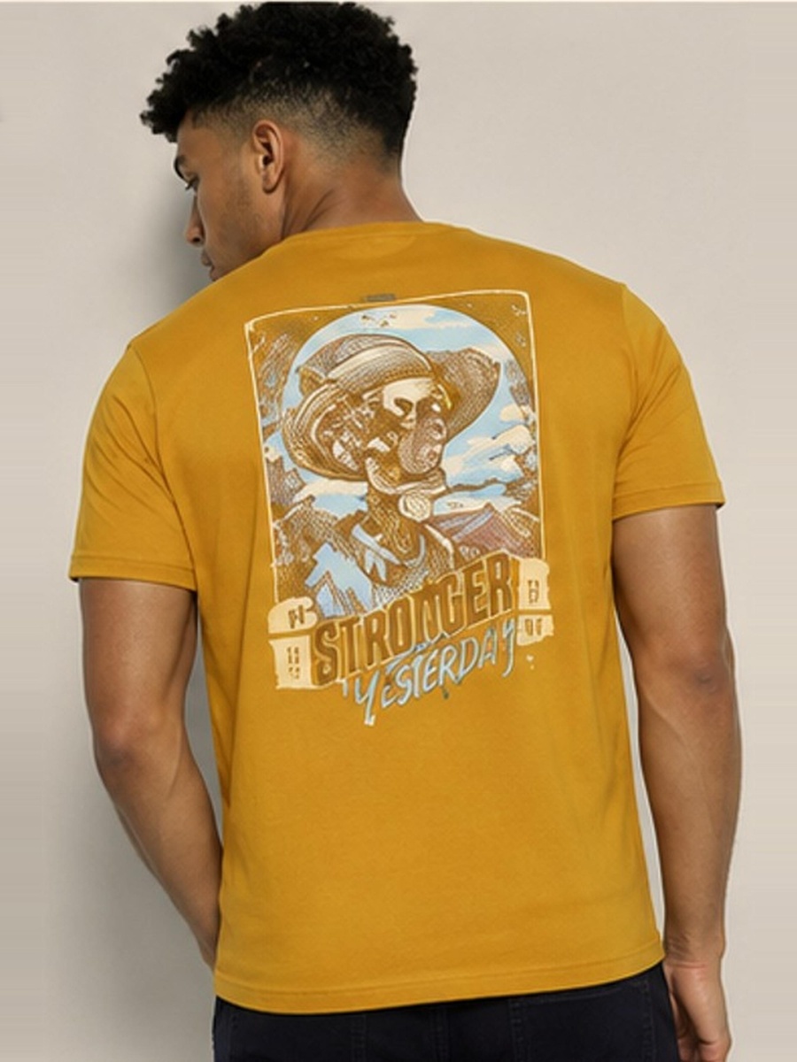Mustard Printed Crew Neck T-Shirt