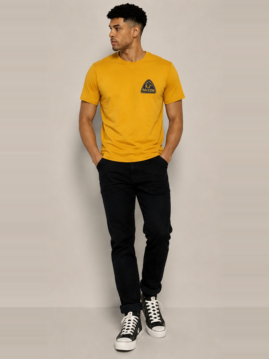 Mustard Printed Crew Neck T-Shirt