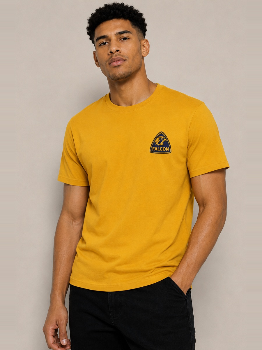 Mustard Printed Crew Neck T-Shirt