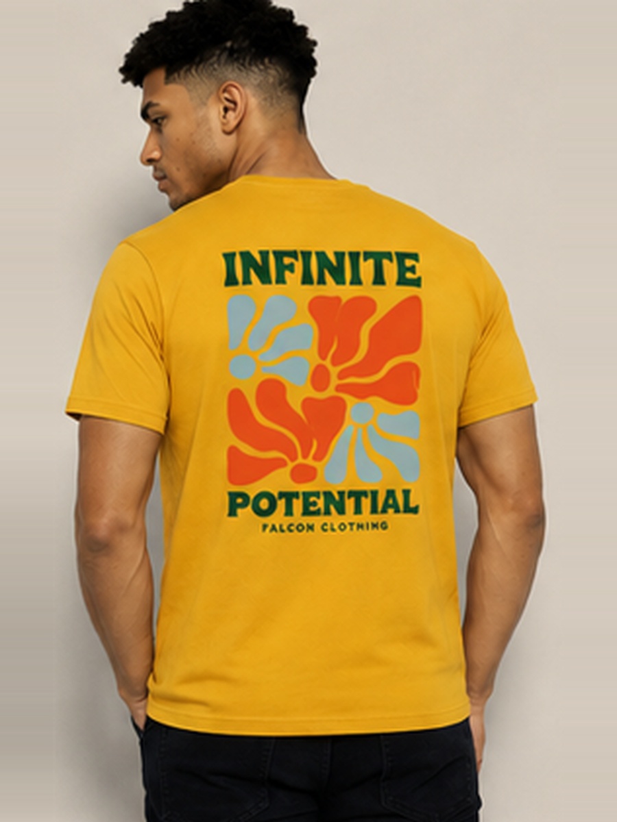 Mustard Printed Crew Neck T-Shirt