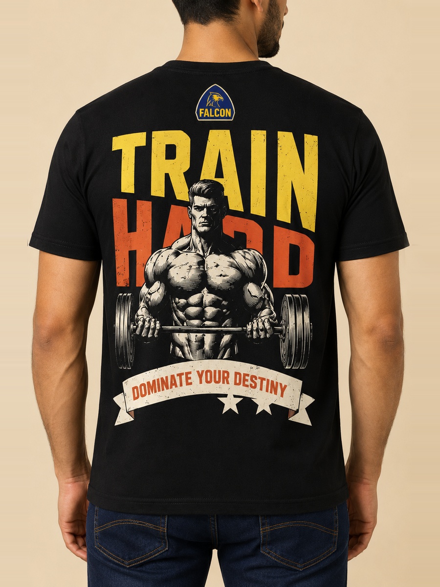 Men's Black 'Train Hard Dominate Your Destiny' Graphic T-Shirt 