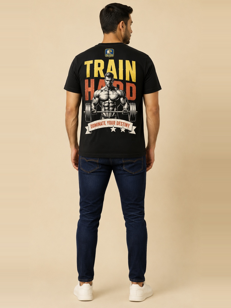 Men's Black 'Train Hard Dominate Your Destiny' Graphic T-Shirt 