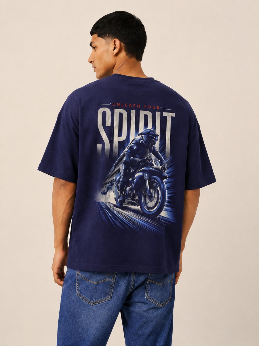 Navy Blue Dropped Shoulder Relaxed Fit T-Shirt