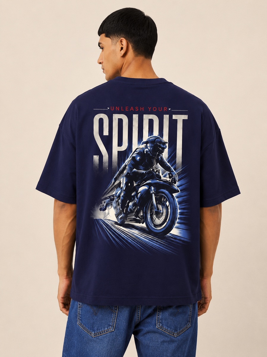 Navy Blue Dropped Shoulder Relaxed Fit T-Shirt