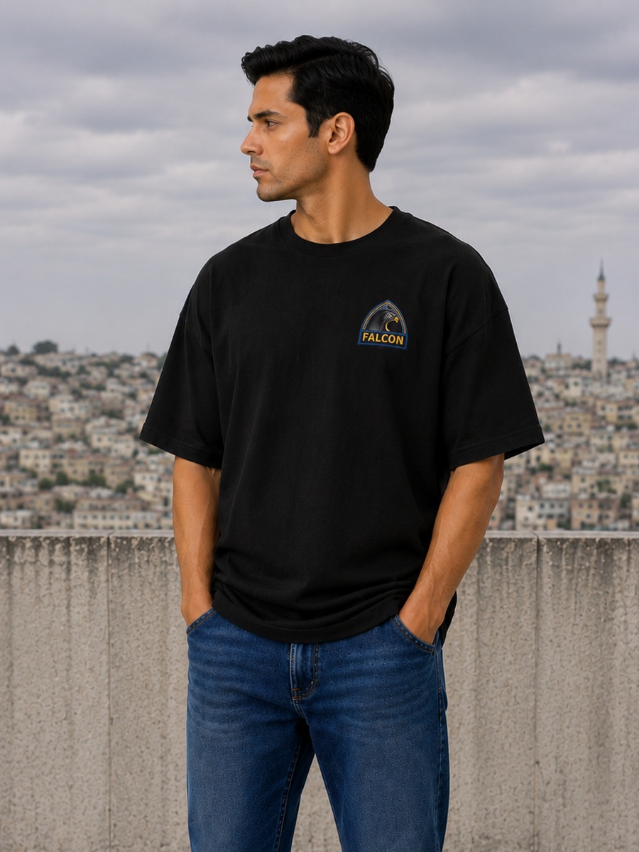 Black Dropped Shoulder Relaxed Fit T-Shirt