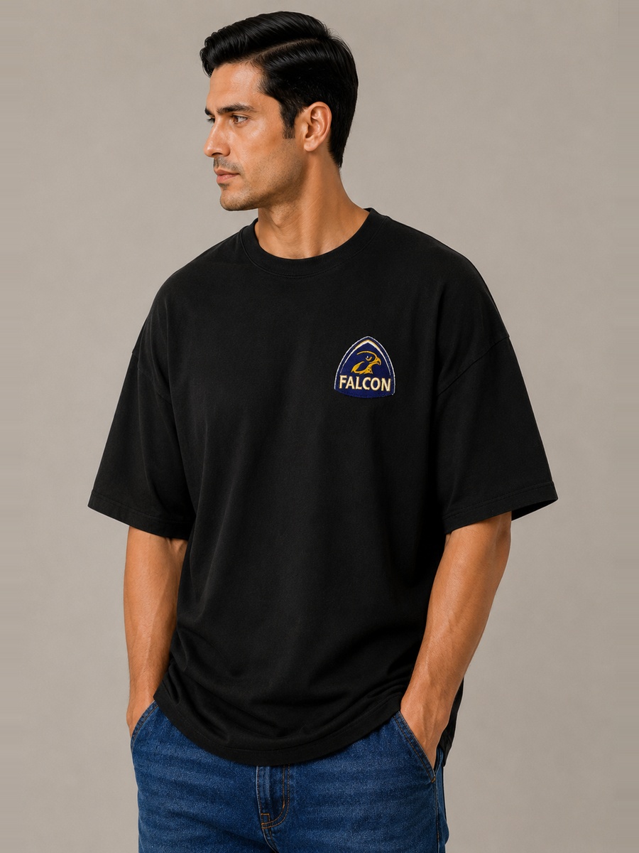 Black Dropped Shoulder Relaxed Fit T-Shirt