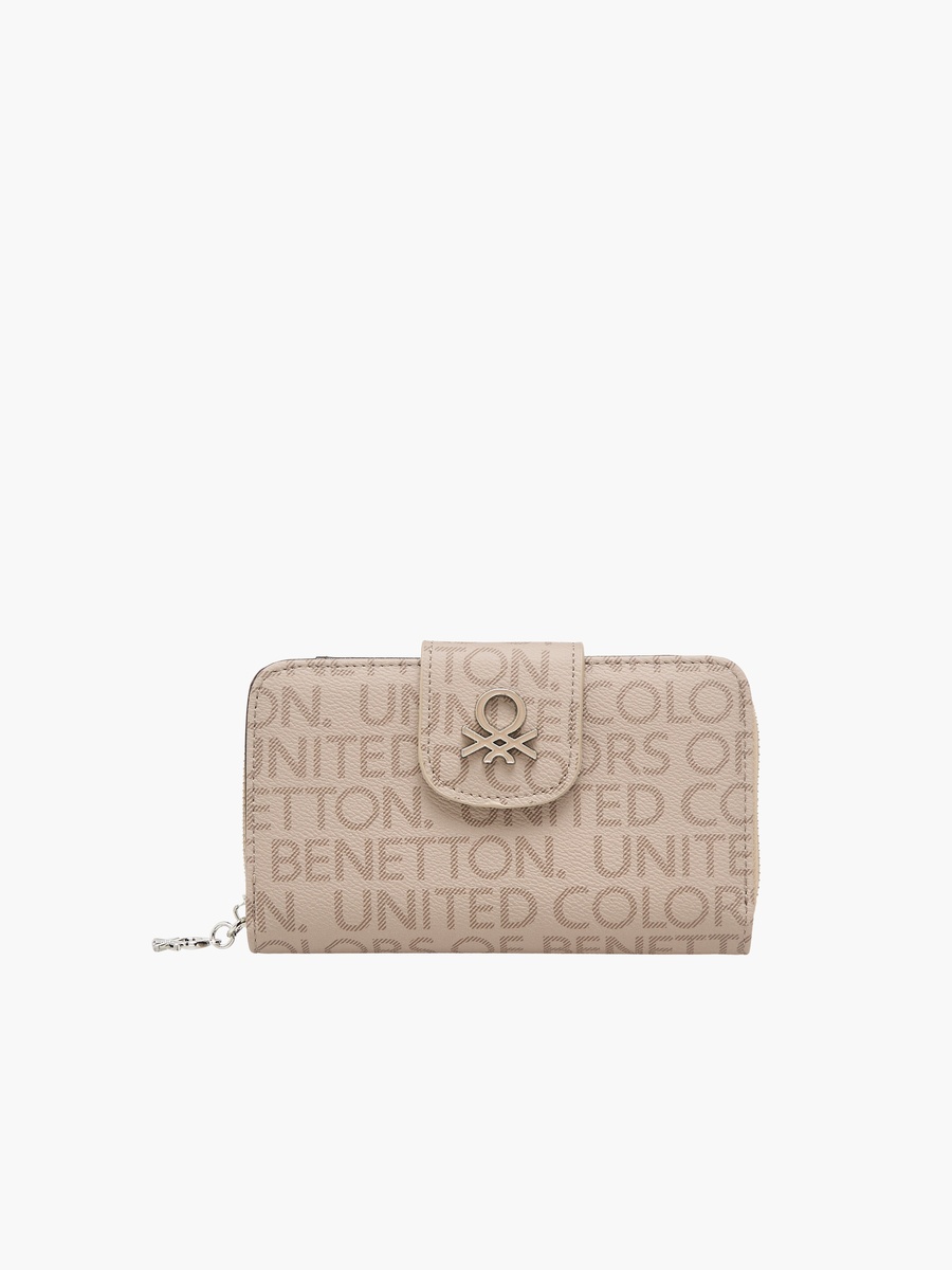 Monogram Print Wallet with Zip Closure