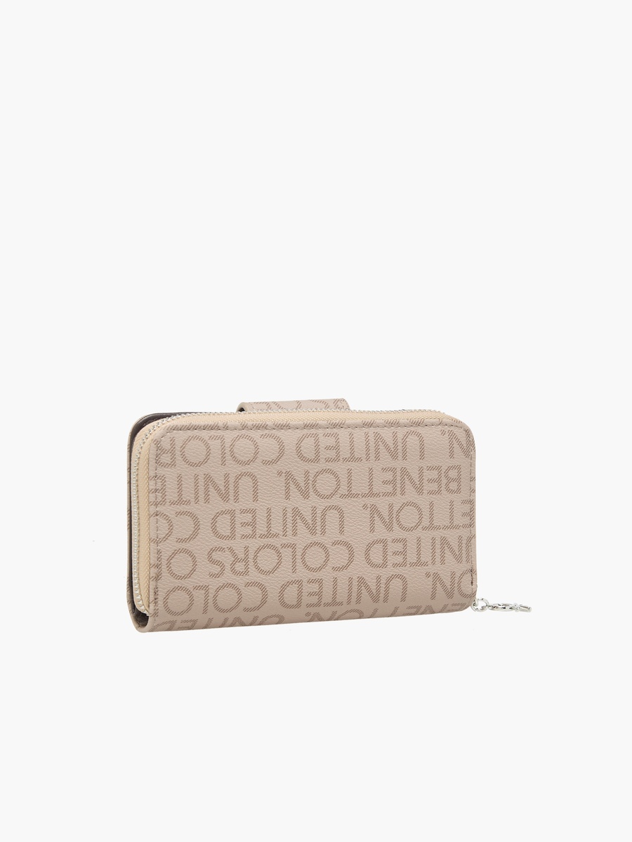 Monogram Print Wallet with Zip Closure