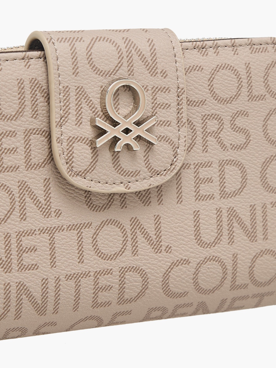 Monogram Print Wallet with Zip Closure