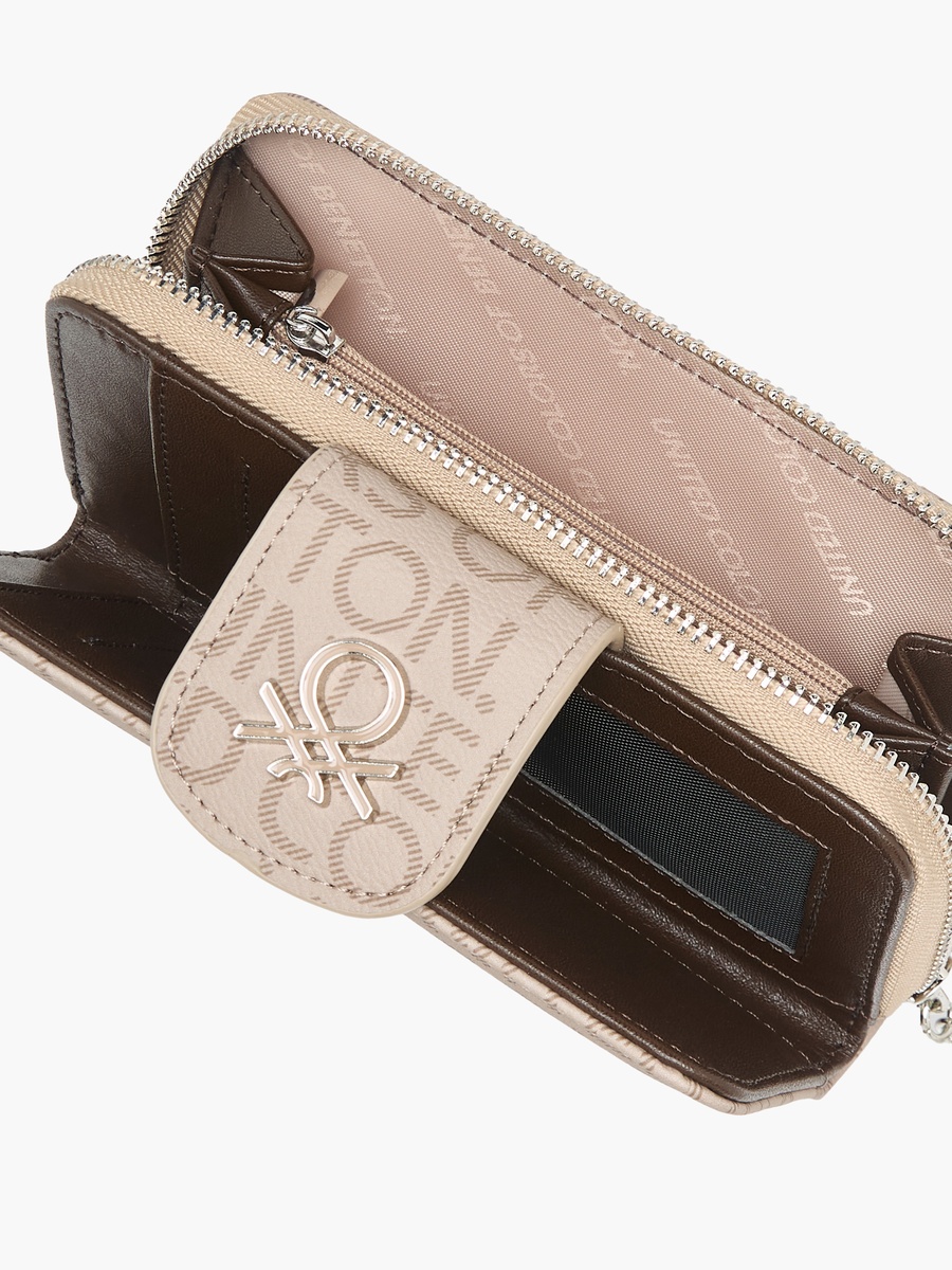 Monogram Print Wallet with Zip Closure
