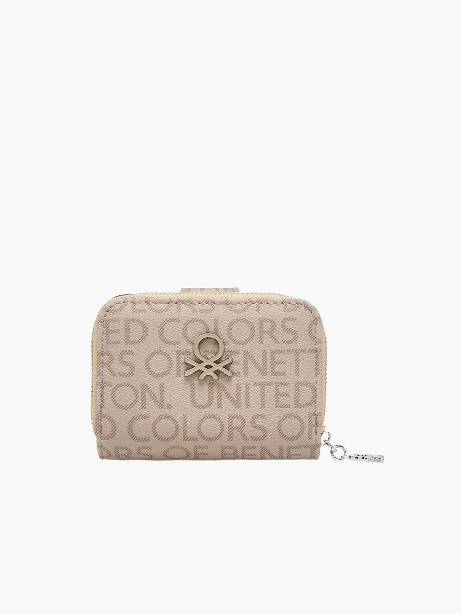 Monogram Print Wallet with Zip Closure
