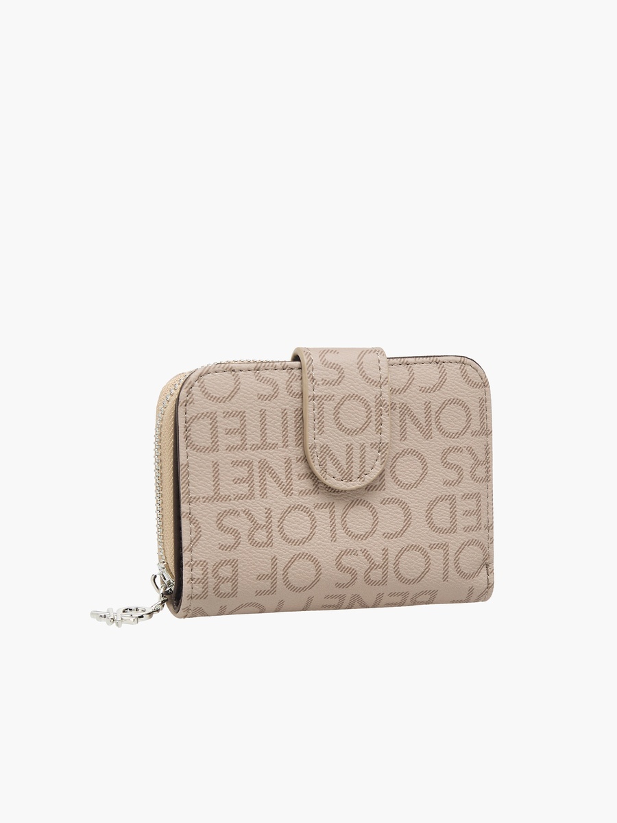 Monogram Print Wallet with Zip Closure
