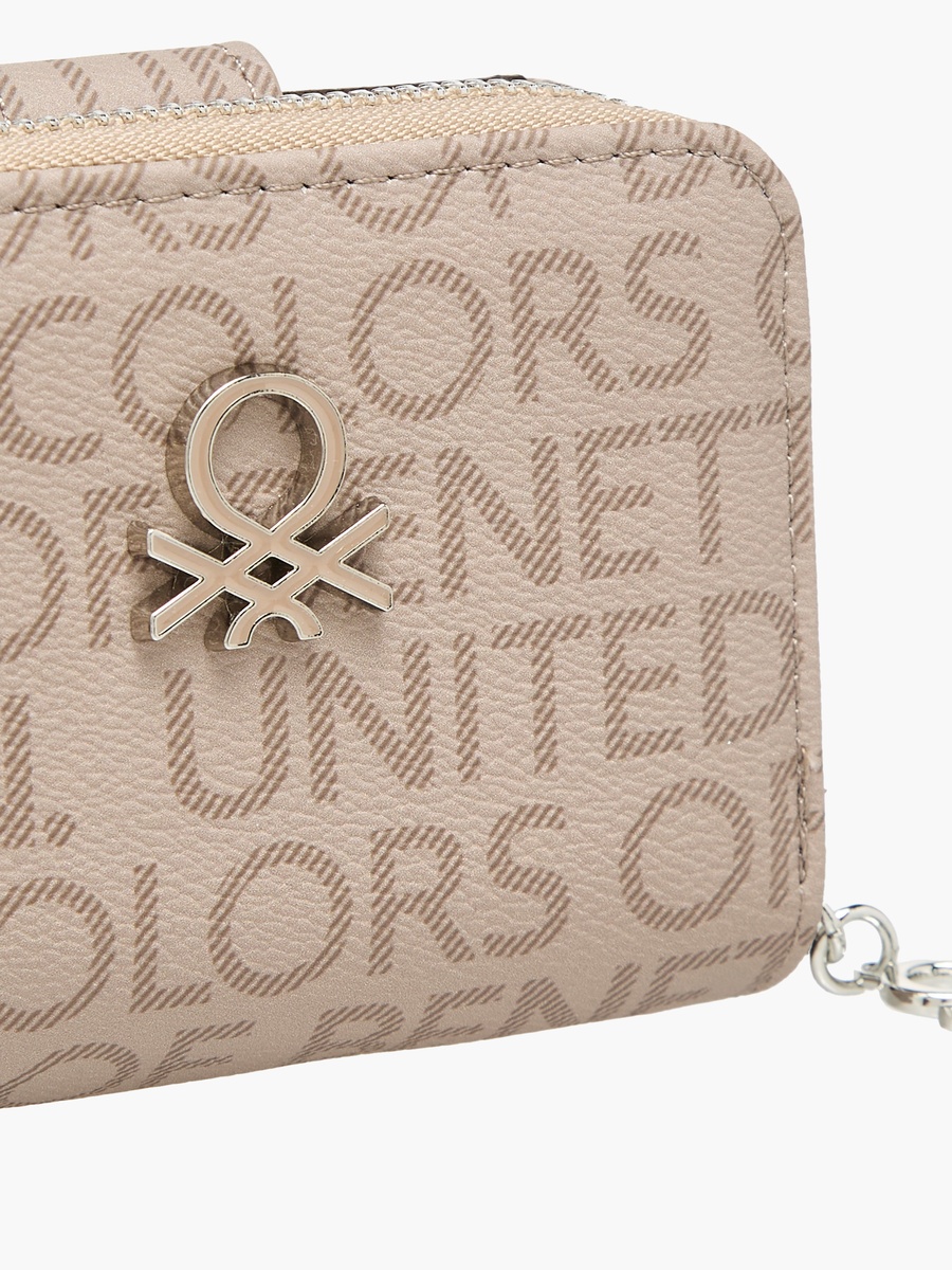 Monogram Print Wallet with Zip Closure
