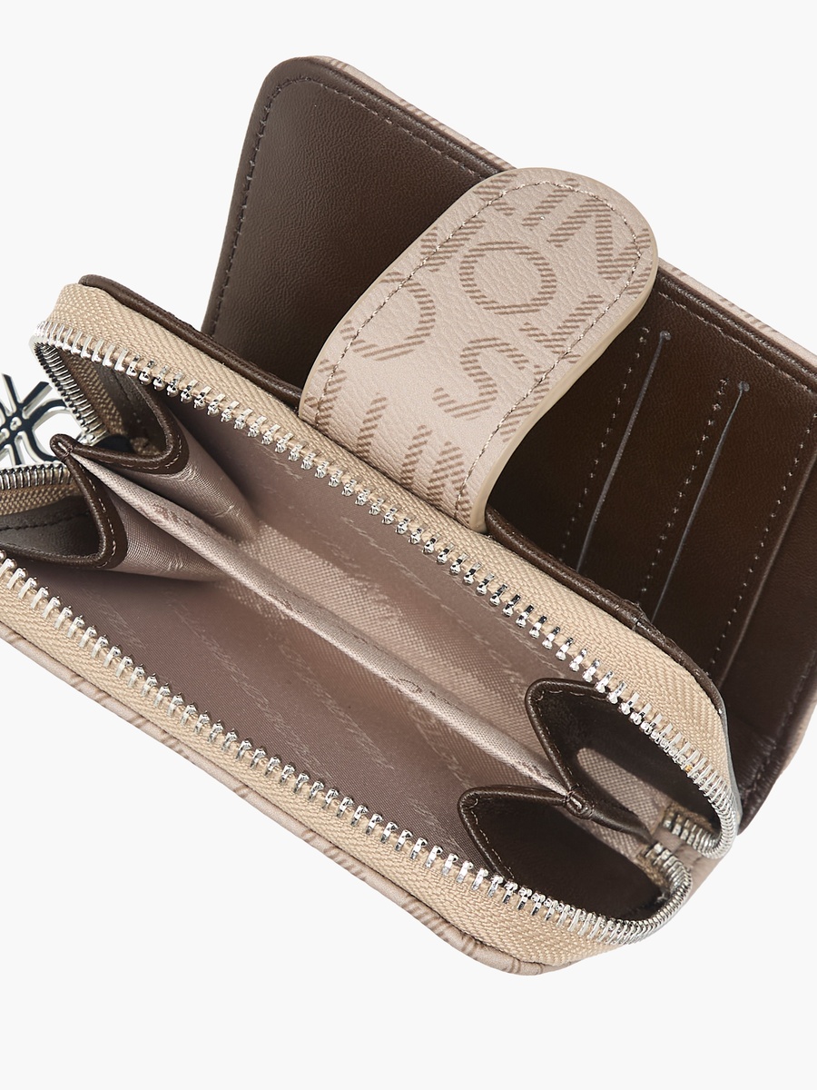 Monogram Print Wallet with Zip Closure