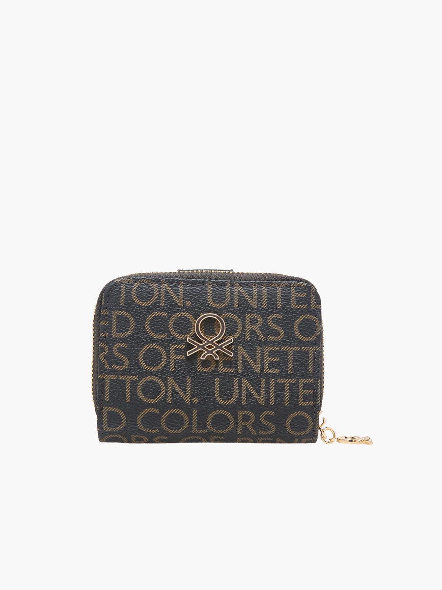 Monogram Print Wallet with Zip Closure
