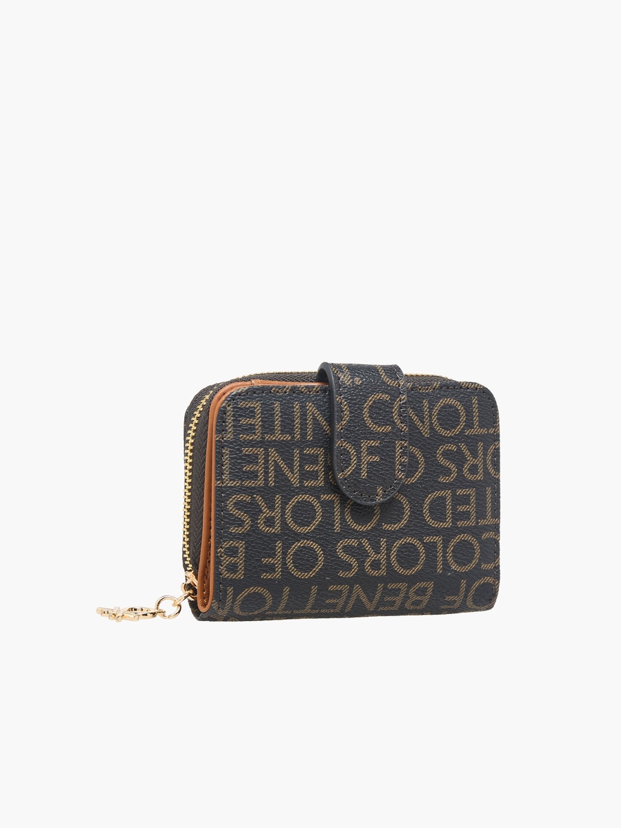 Monogram Print Wallet with Zip Closure