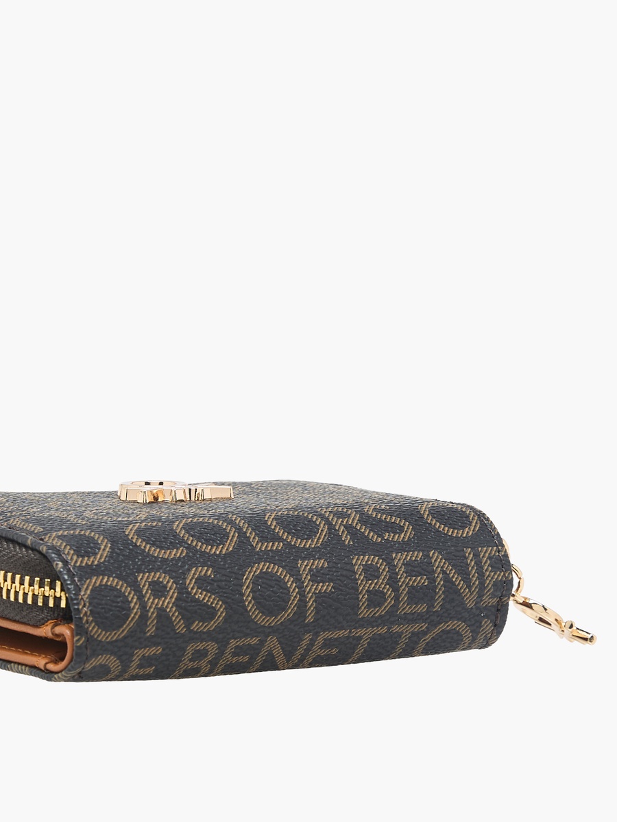 Monogram Print Wallet with Zip Closure
