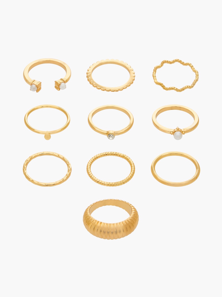 Set of 10 - Gold Tone Ring with Assorted Design