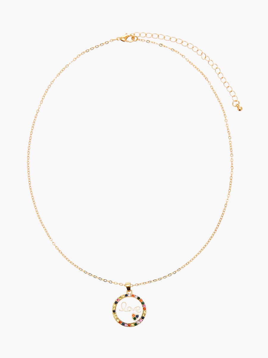 Gold Tone Stone Embellished Pendant Necklace with Lobster Clasp Closure