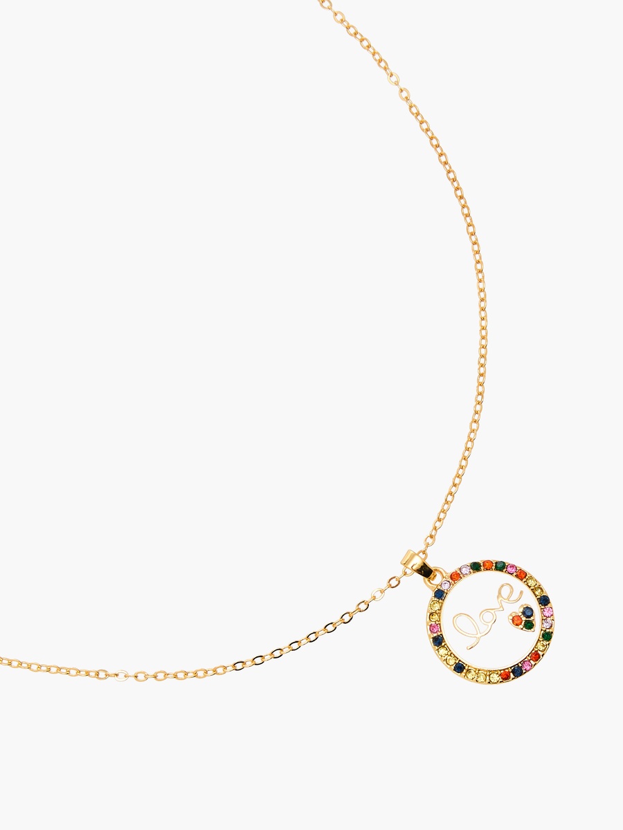 Gold Tone Stone Embellished Pendant Necklace with Lobster Clasp Closure
