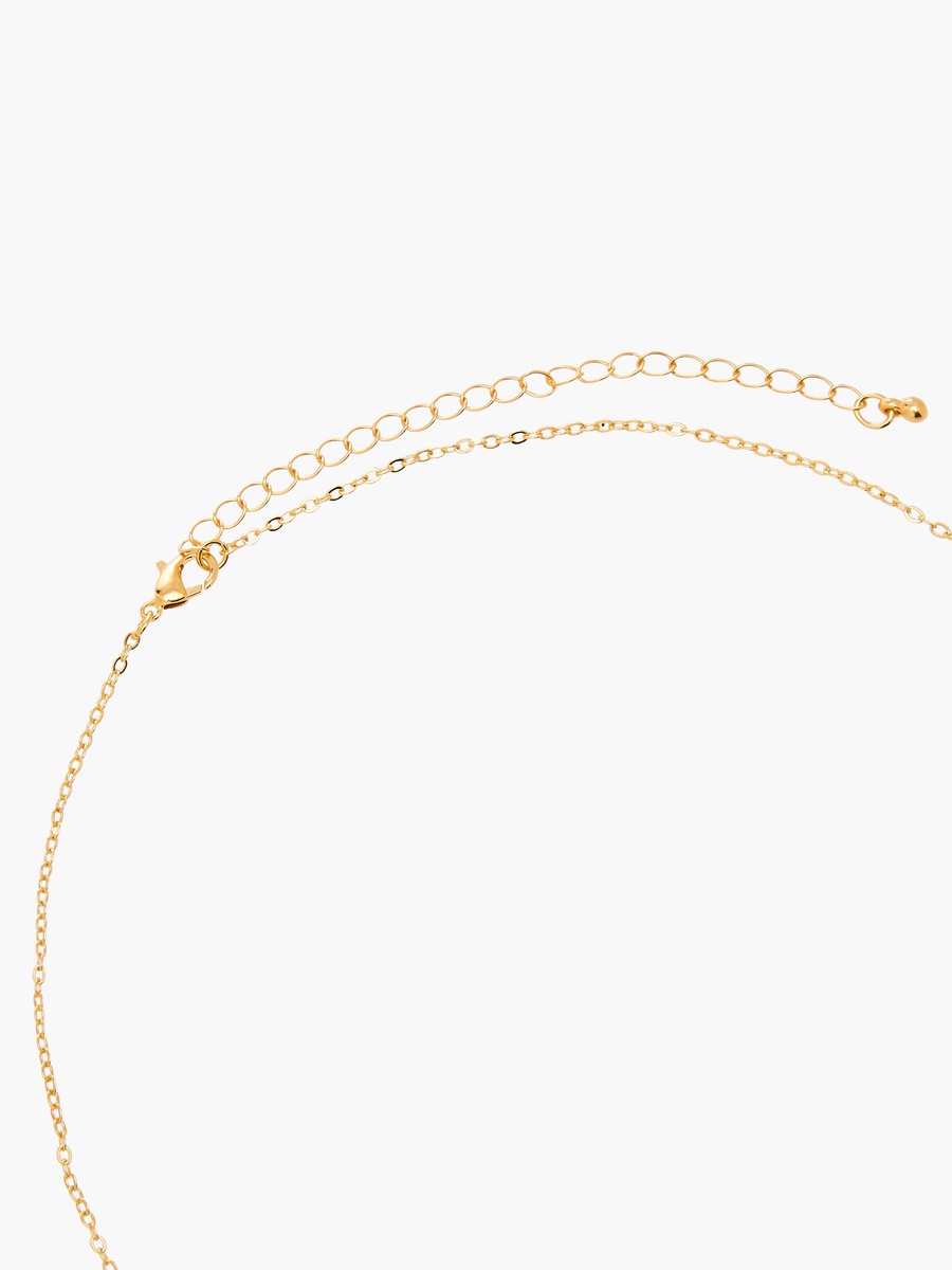 Gold Tone Stone Embellished Pendant Necklace with Lobster Clasp Closure