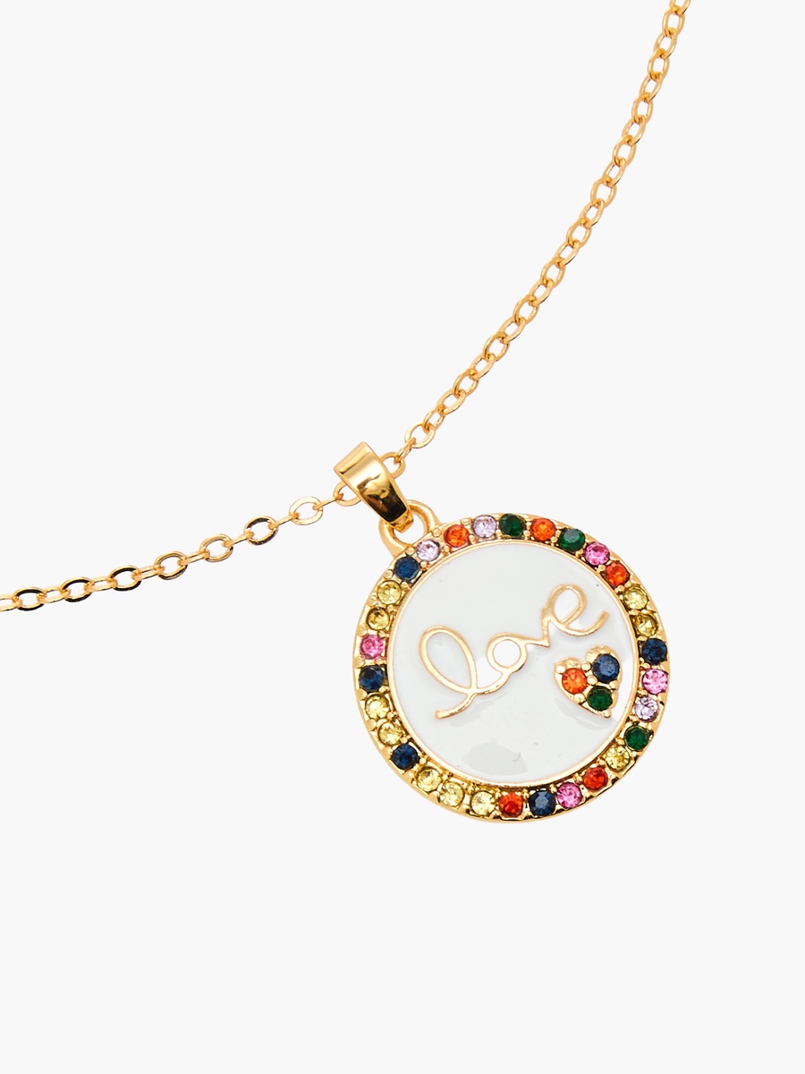 Gold Tone Stone Embellished Pendant Necklace with Lobster Clasp Closure