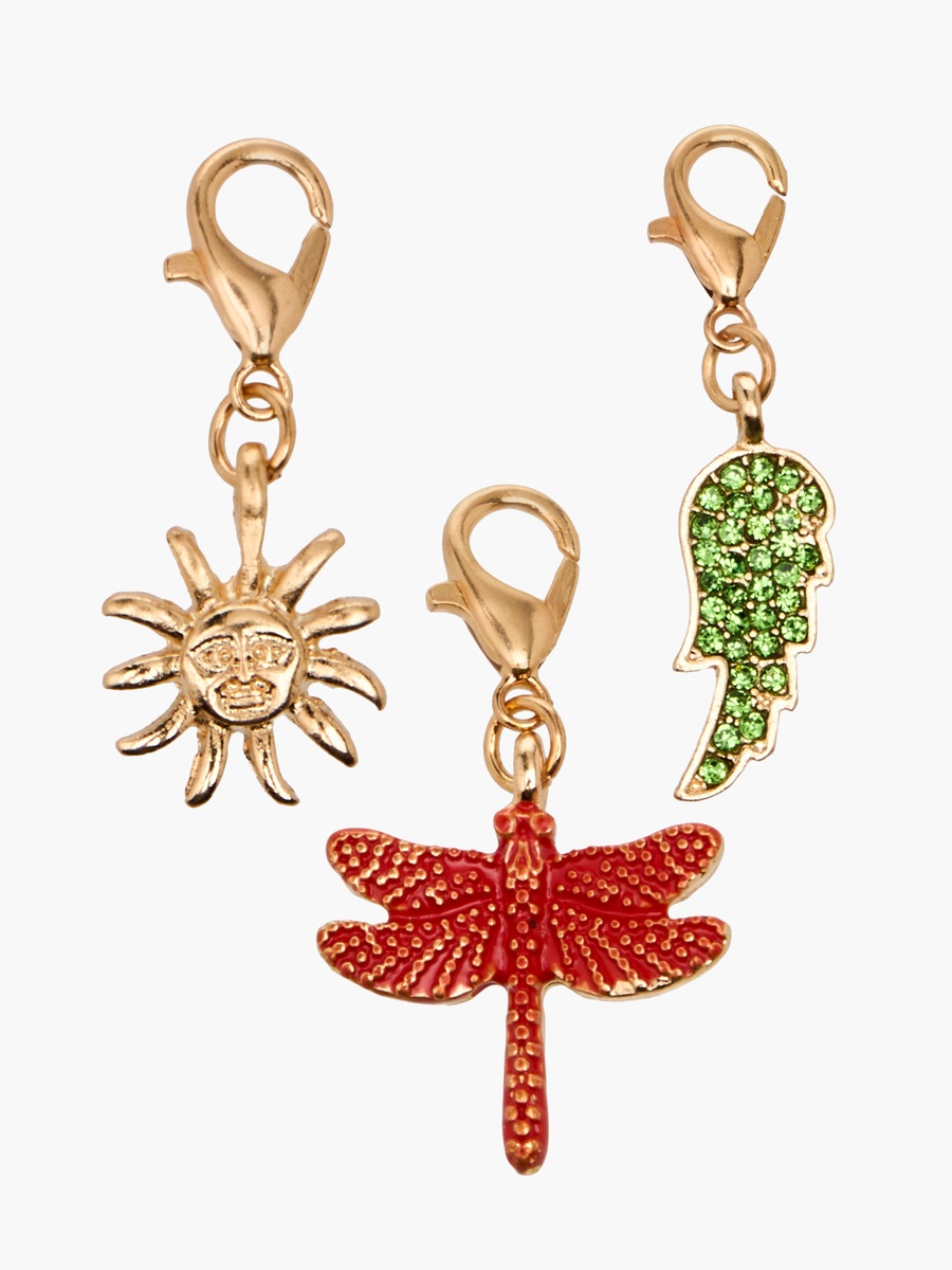 Set of 3 - Gold Tone Embellished Charm with Lobster Clasp