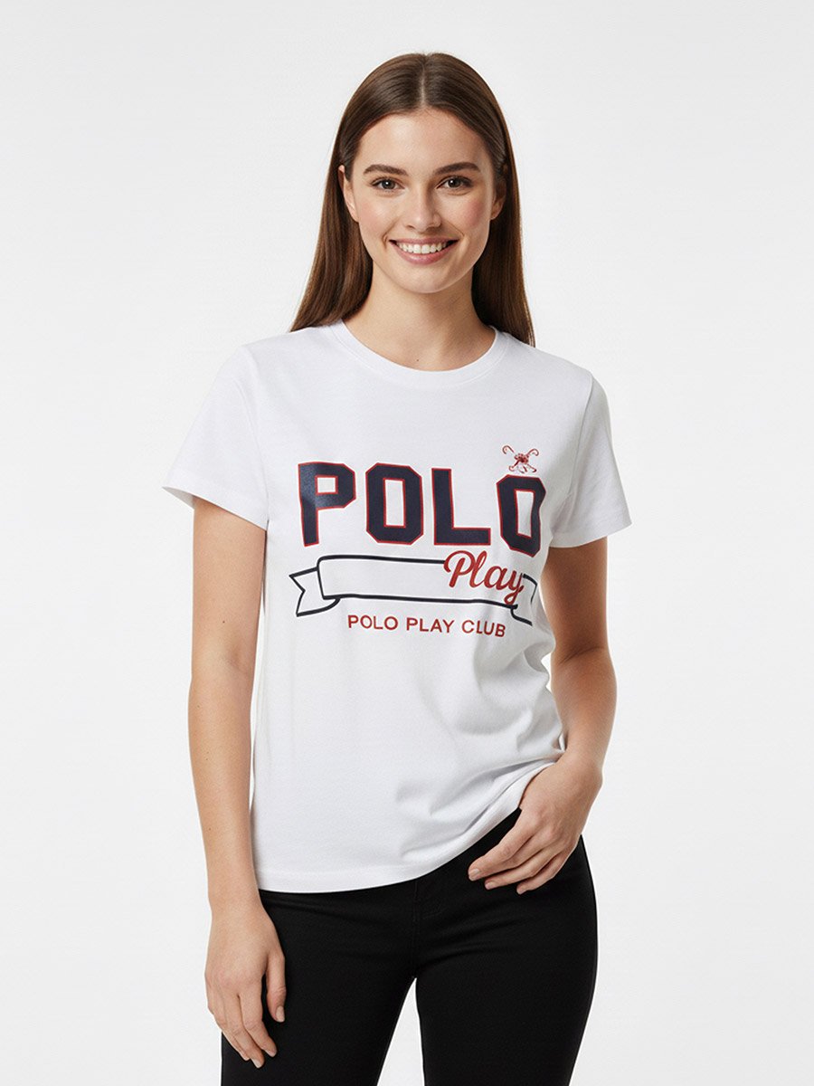 White Logo Print Short Sleeves T-Shirt