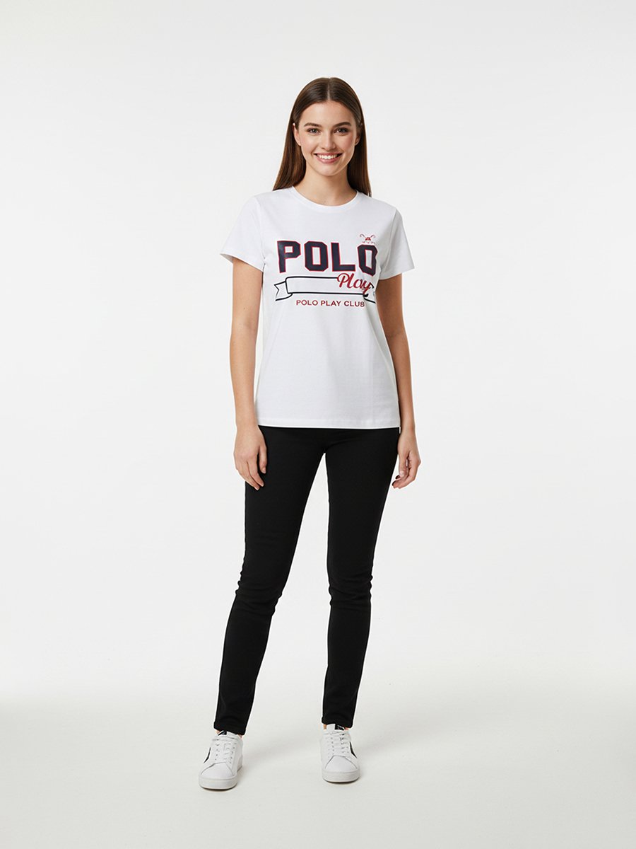 White Logo Print Short Sleeves T-Shirt