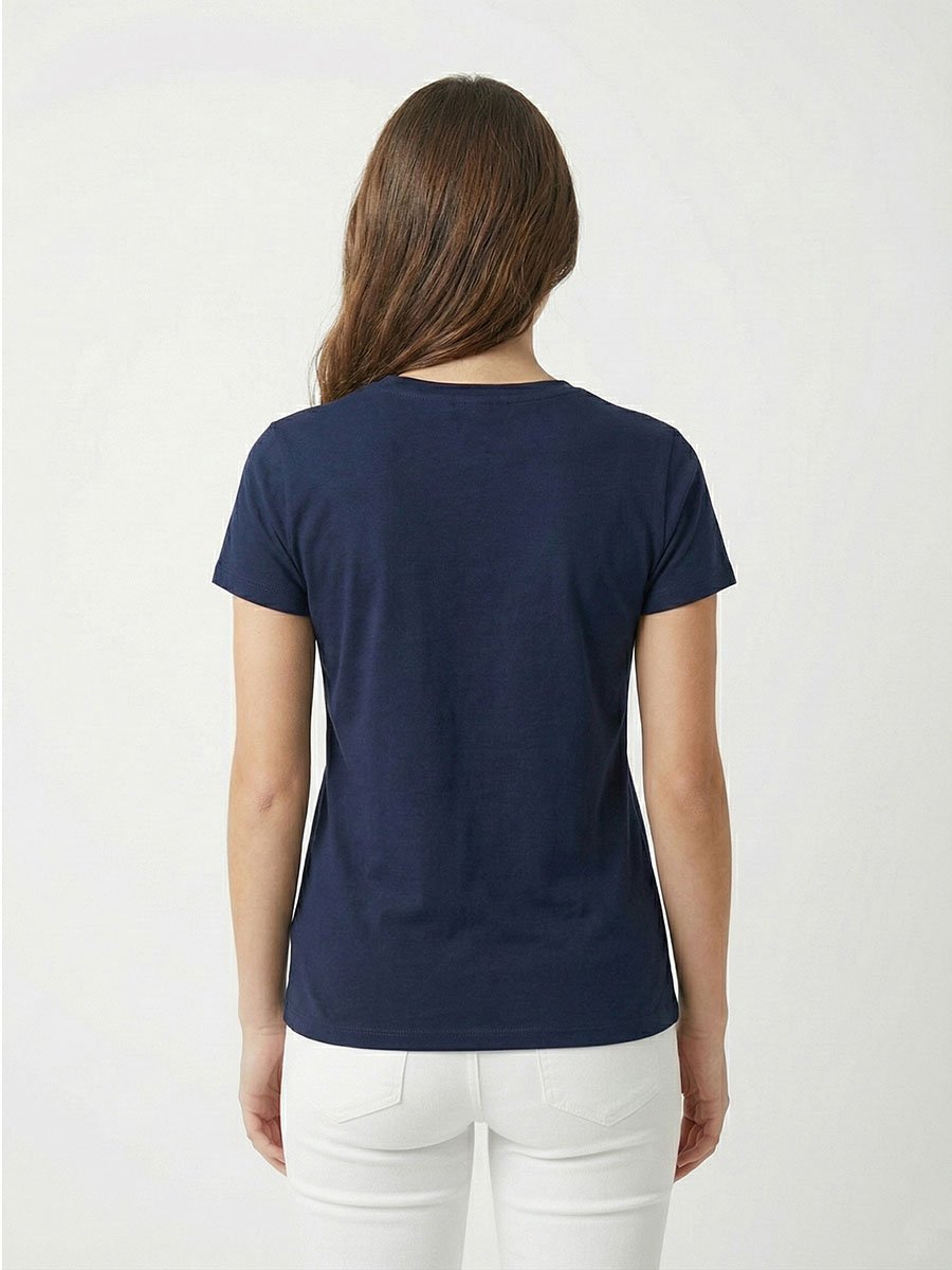 Navy Blue Logo Print Crew Neck T-Shirt