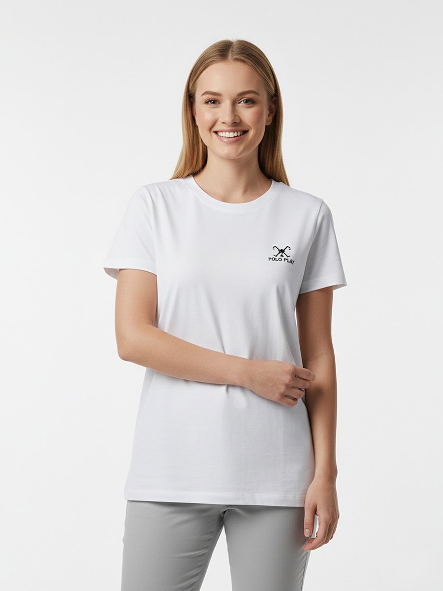 White Logo Print Short Sleeves T-Shirt