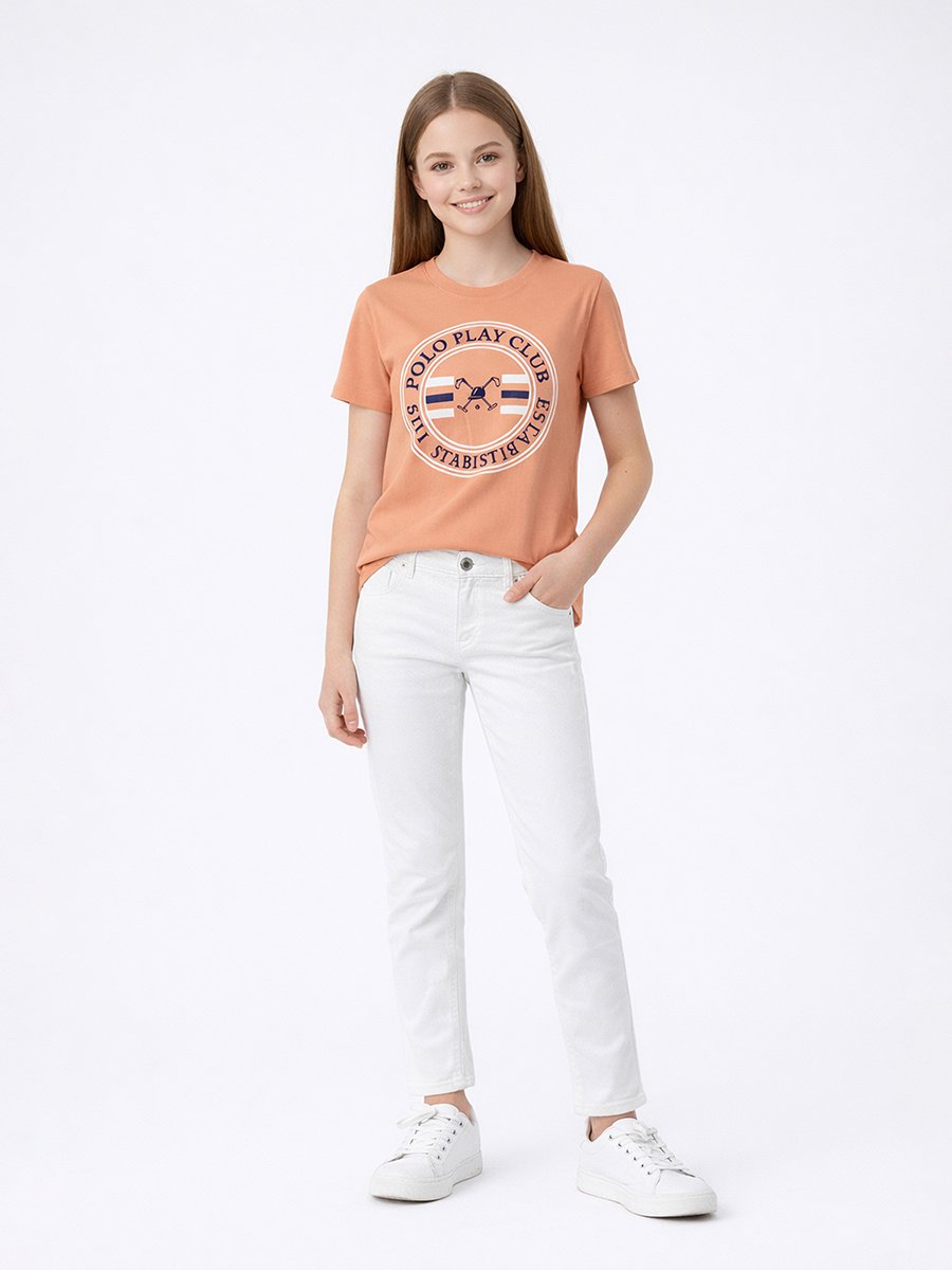 Teen Girls Logo Print Cotton T-Shirt
