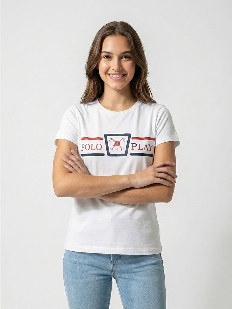 White Logo Print Short Sleeves T-Shirt