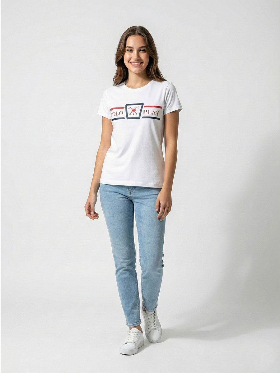 White Logo Print Short Sleeves T-Shirt