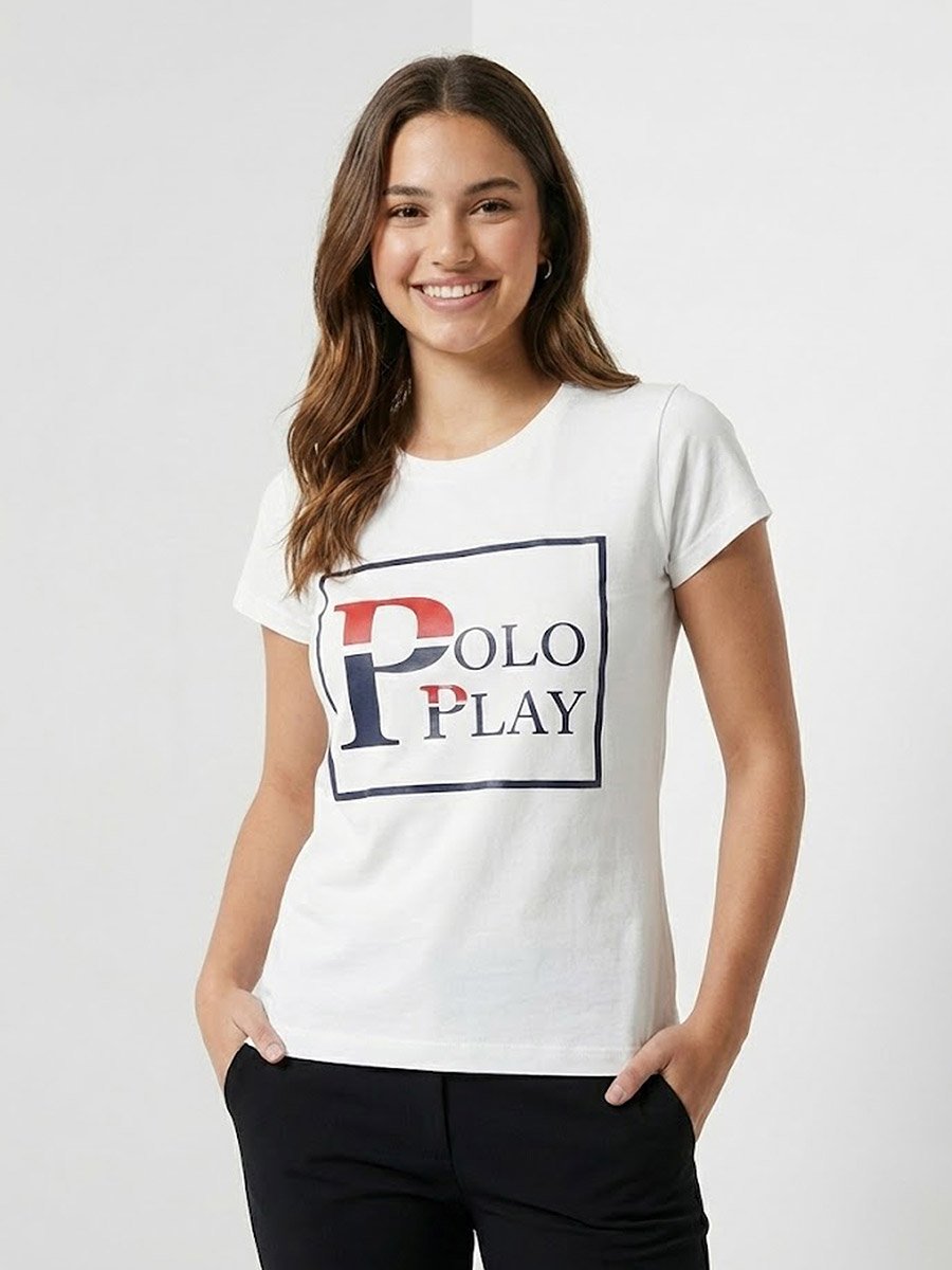 White Logo Print Short Sleeves T-Shirt