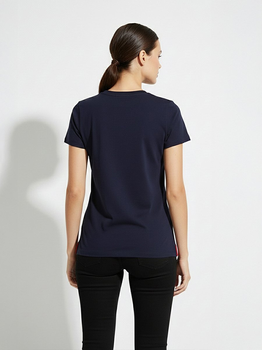 Navy Blue Logo Print Crew Neck T-Shirt