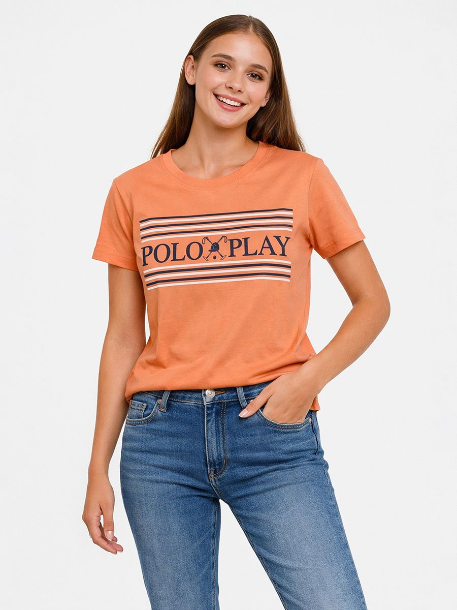 Orange Logo Print Crew Neck T-Shirt
