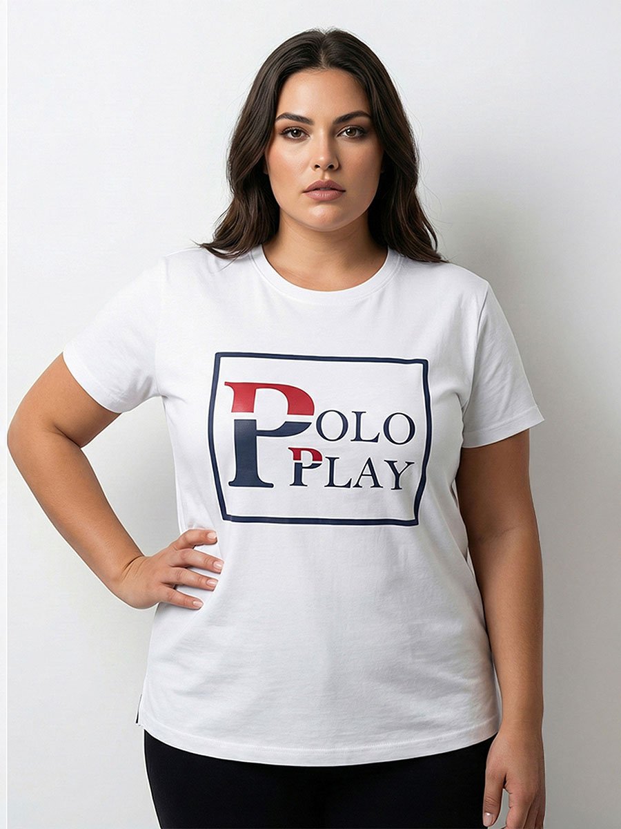 White Logo Print Short Sleeves T-Shirt