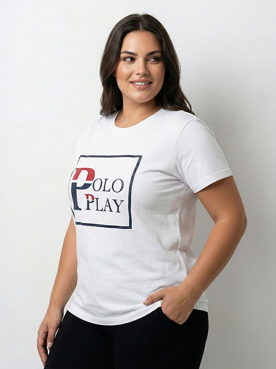 White Logo Print Short Sleeves T-Shirt